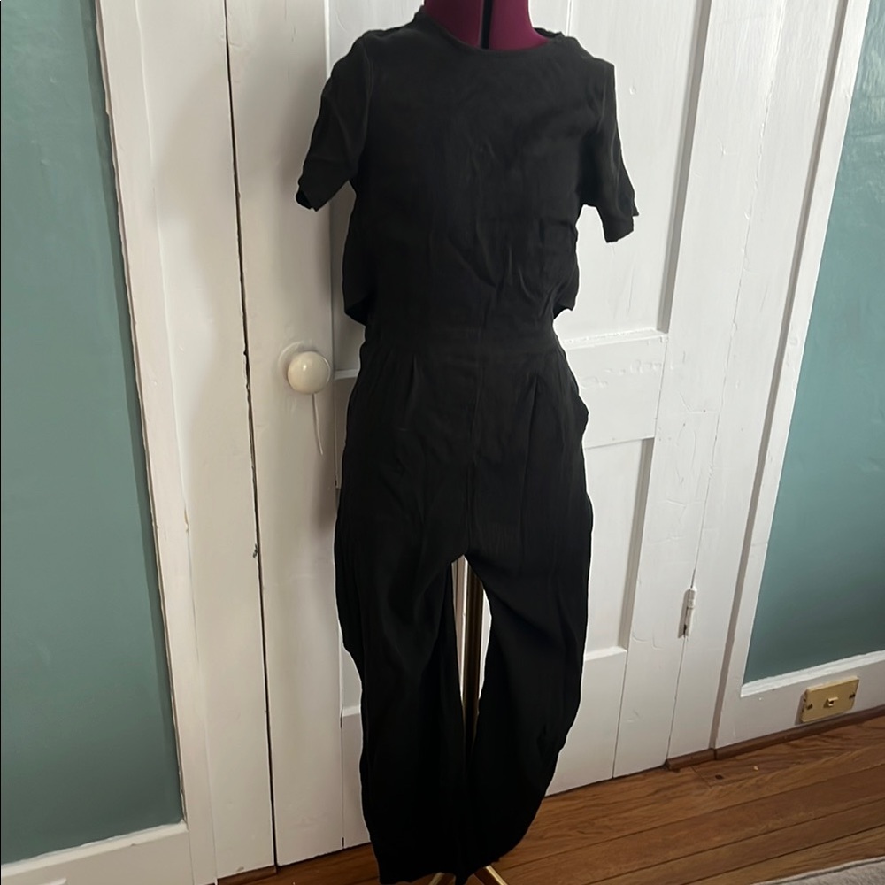 Black Textured Knit Jumpsuit with Relaxed Fit